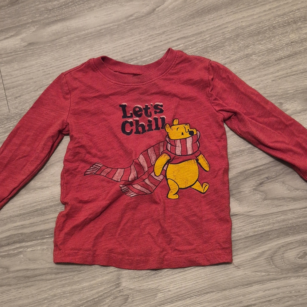 Disney Red Long Sleeve Tee with Yellow Winnie the Pooh Graphic